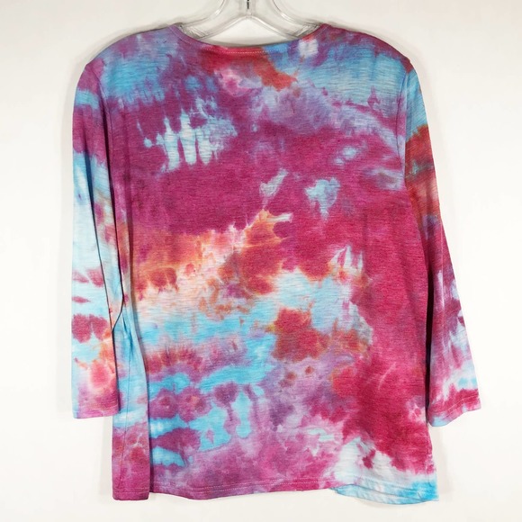 Patchwork Paradise New Directions Medium Top Tie Dye Embroidered Pink Blue 552 - Picture 6 of 10